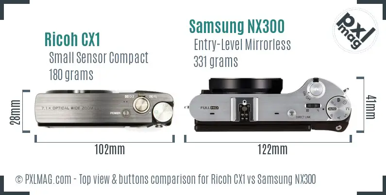 Ricoh CX1 vs Samsung NX300 top view buttons comparison