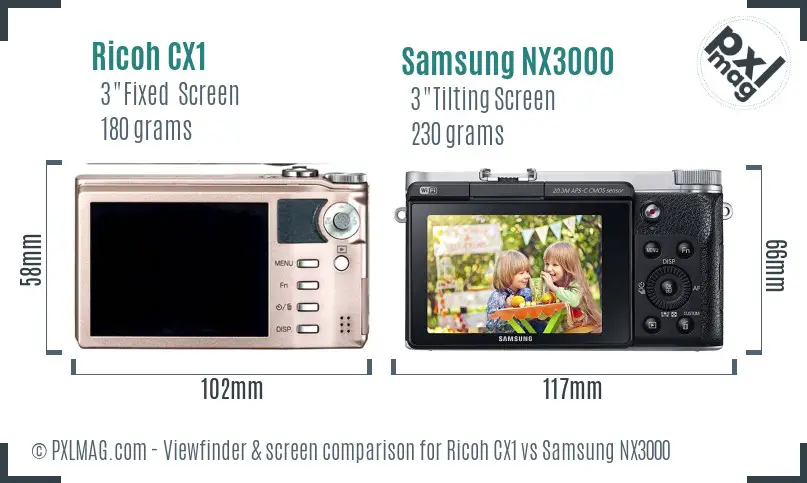 Ricoh CX1 vs Samsung NX3000 Screen and Viewfinder comparison