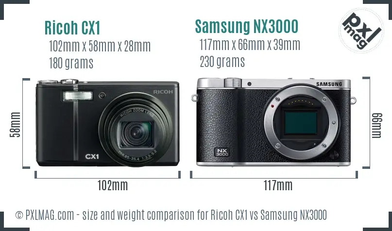 Ricoh CX1 vs Samsung NX3000 size comparison