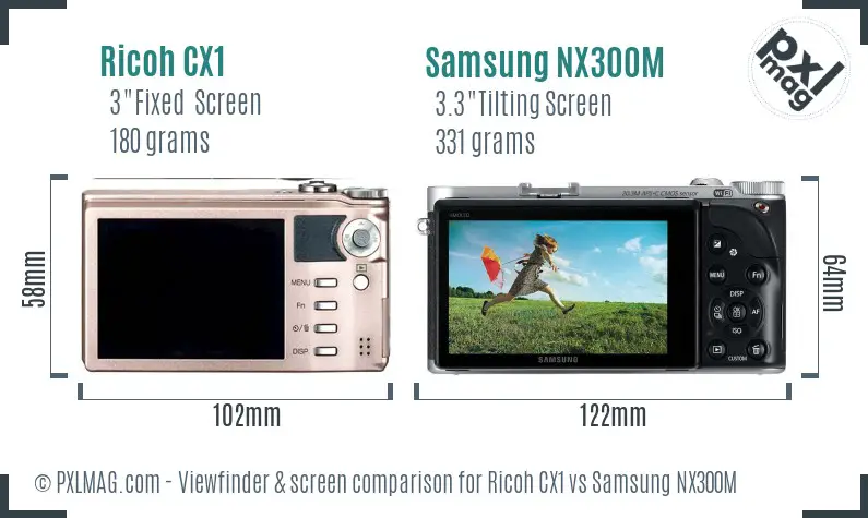 Ricoh CX1 vs Samsung NX300M Screen and Viewfinder comparison