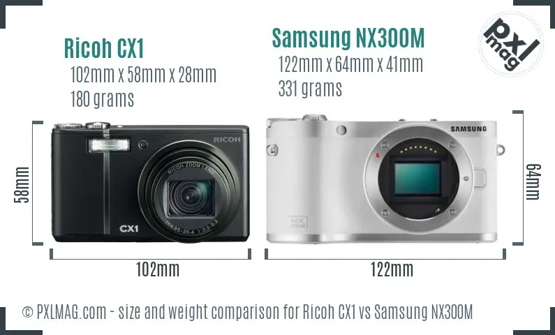 Ricoh CX1 vs Samsung NX300M size comparison