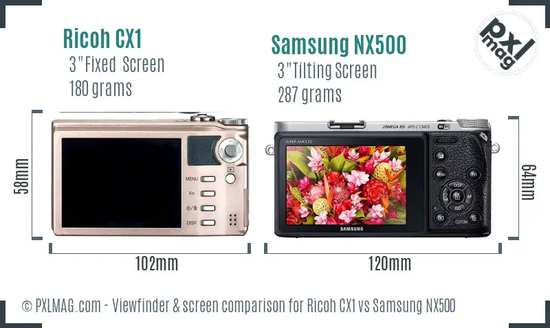 Ricoh CX1 vs Samsung NX500 Screen and Viewfinder comparison