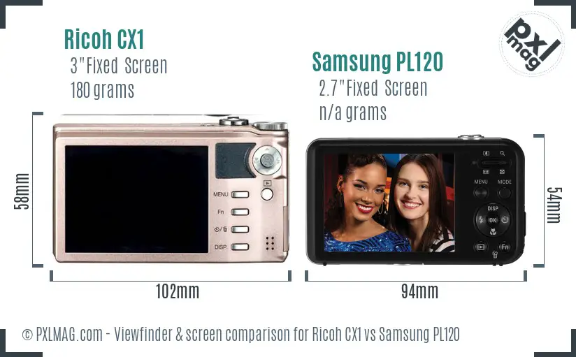 Ricoh CX1 vs Samsung PL120 Screen and Viewfinder comparison