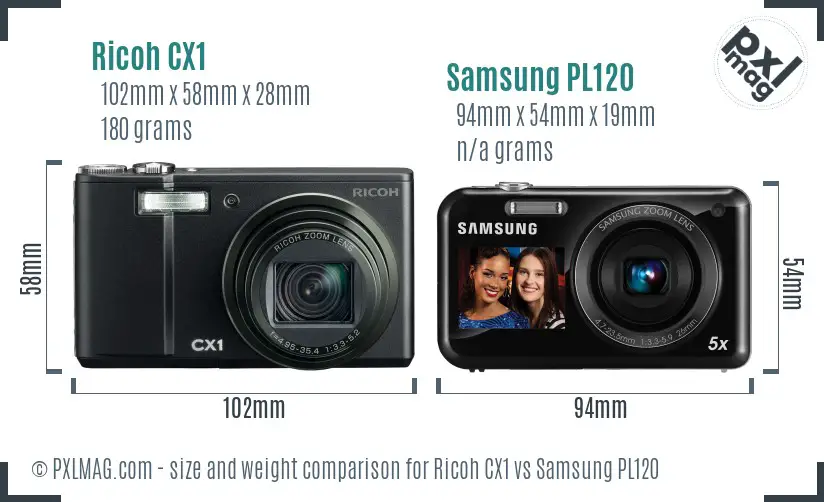 Ricoh CX1 vs Samsung PL120 size comparison
