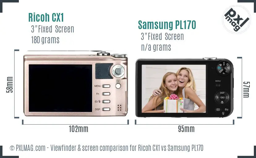 Ricoh CX1 vs Samsung PL170 Screen and Viewfinder comparison