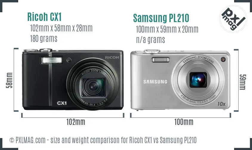 Ricoh CX1 vs Samsung PL210 size comparison