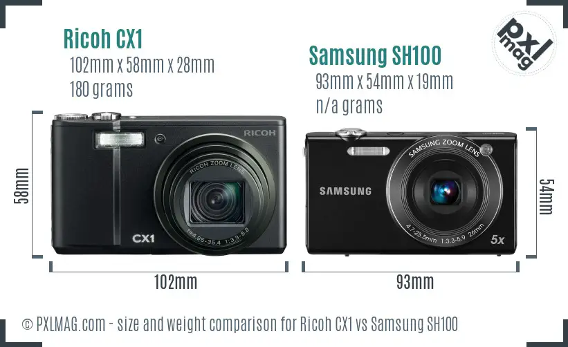 Ricoh CX1 vs Samsung SH100 size comparison