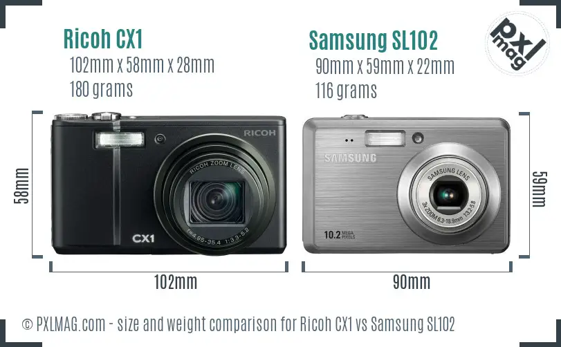 Ricoh CX1 vs Samsung SL102 size comparison