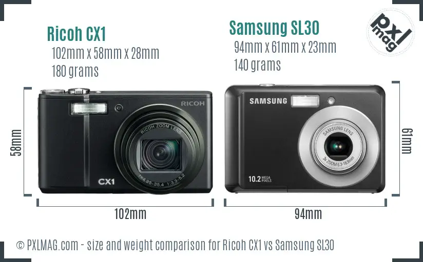 Ricoh CX1 vs Samsung SL30 size comparison