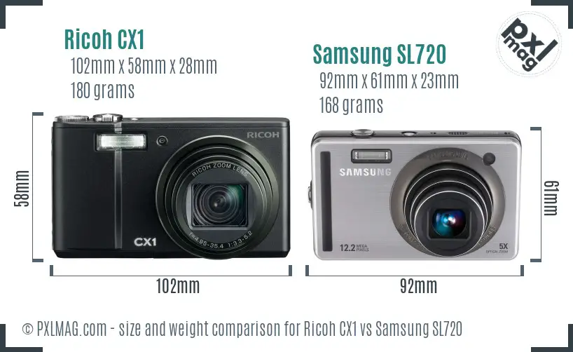 Ricoh CX1 vs Samsung SL720 size comparison