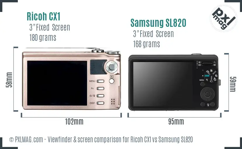 Ricoh CX1 vs Samsung SL820 Screen and Viewfinder comparison