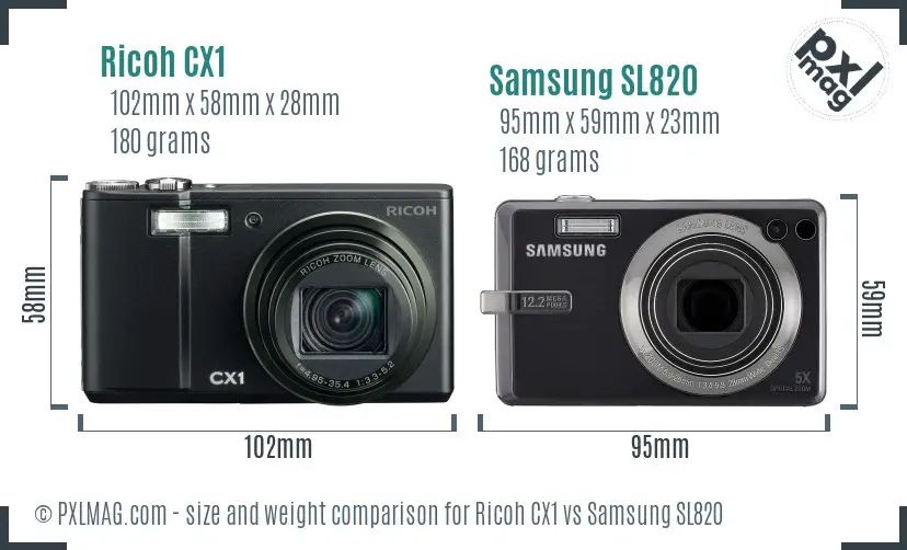 Ricoh CX1 vs Samsung SL820 size comparison
