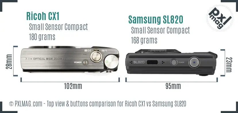 Ricoh CX1 vs Samsung SL820 top view buttons comparison