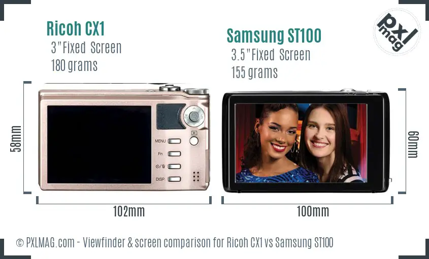 Ricoh CX1 vs Samsung ST100 Screen and Viewfinder comparison