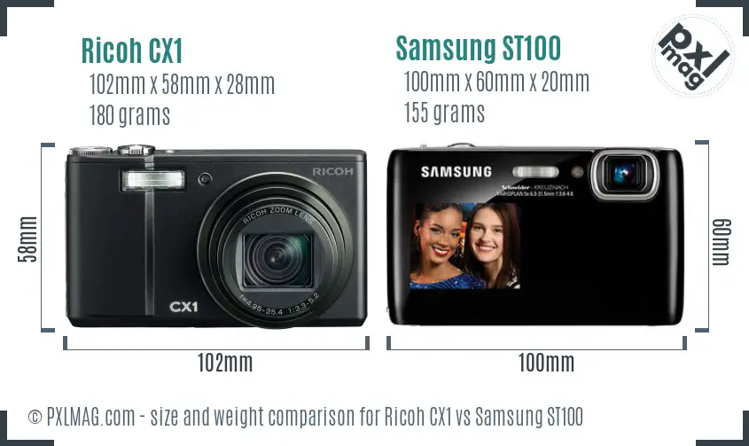 Ricoh CX1 vs Samsung ST100 size comparison