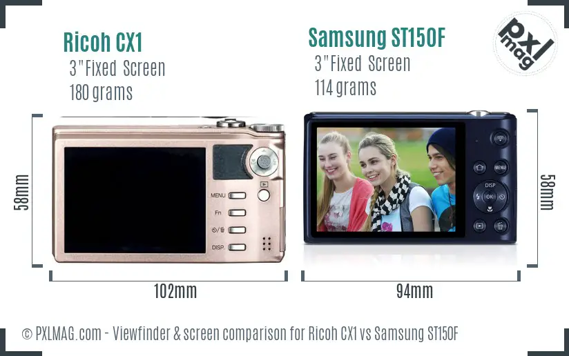 Ricoh CX1 vs Samsung ST150F Screen and Viewfinder comparison