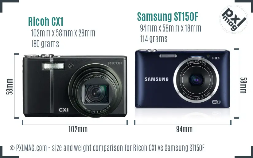 Ricoh CX1 vs Samsung ST150F size comparison