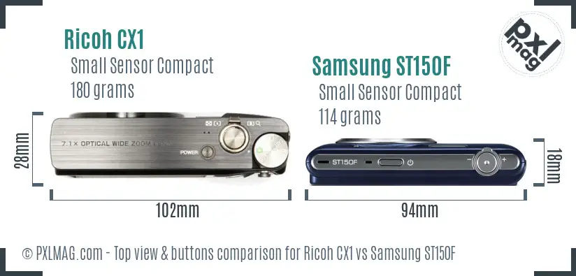 Ricoh CX1 vs Samsung ST150F top view buttons comparison