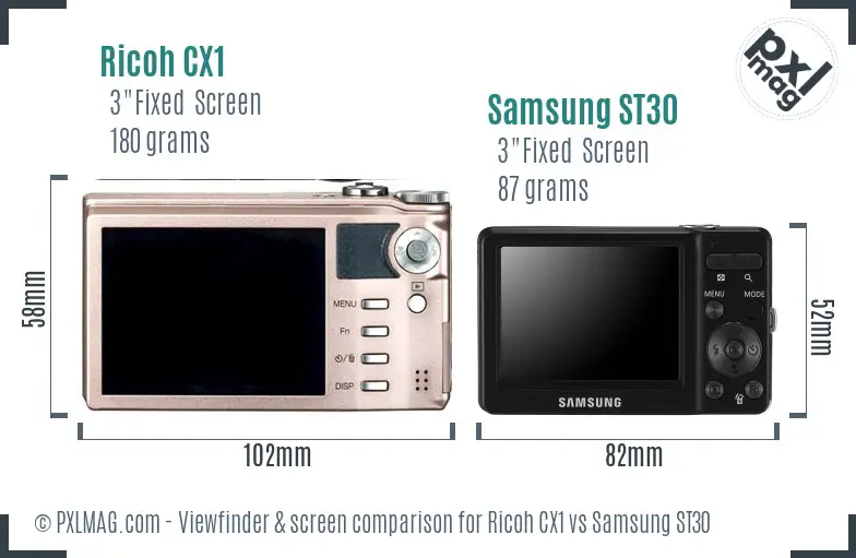 Ricoh CX1 vs Samsung ST30 Screen and Viewfinder comparison