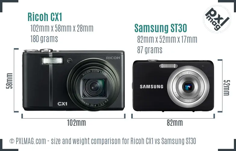 Ricoh CX1 vs Samsung ST30 size comparison