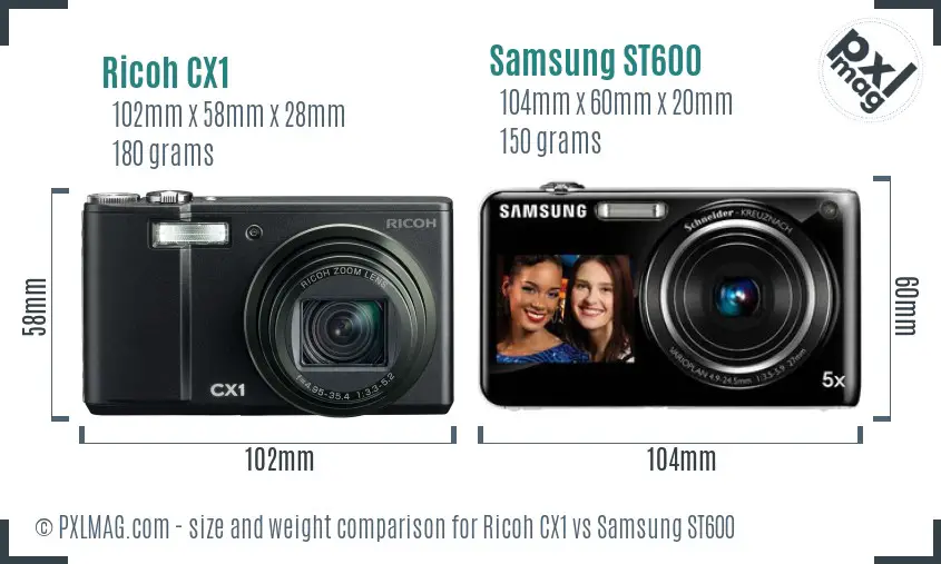 Ricoh CX1 vs Samsung ST600 size comparison
