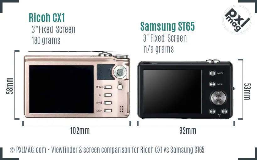 Ricoh CX1 vs Samsung ST65 Screen and Viewfinder comparison