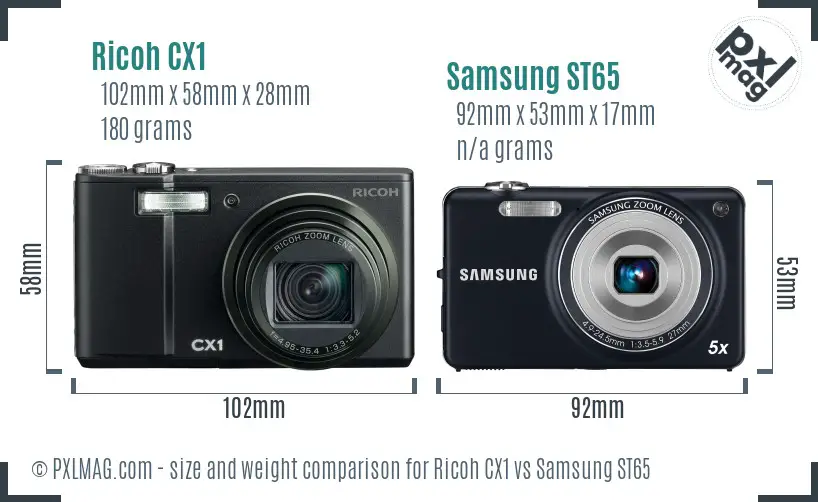 Ricoh CX1 vs Samsung ST65 size comparison