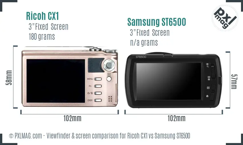 Ricoh CX1 vs Samsung ST6500 Screen and Viewfinder comparison