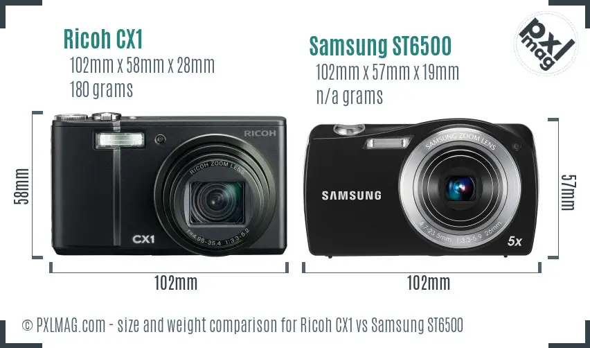 Ricoh CX1 vs Samsung ST6500 size comparison