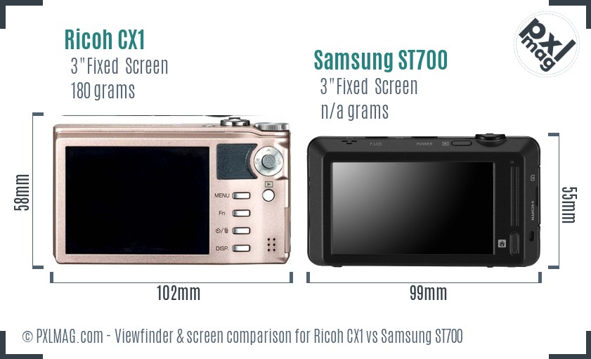 Ricoh CX1 vs Samsung ST700 Screen and Viewfinder comparison