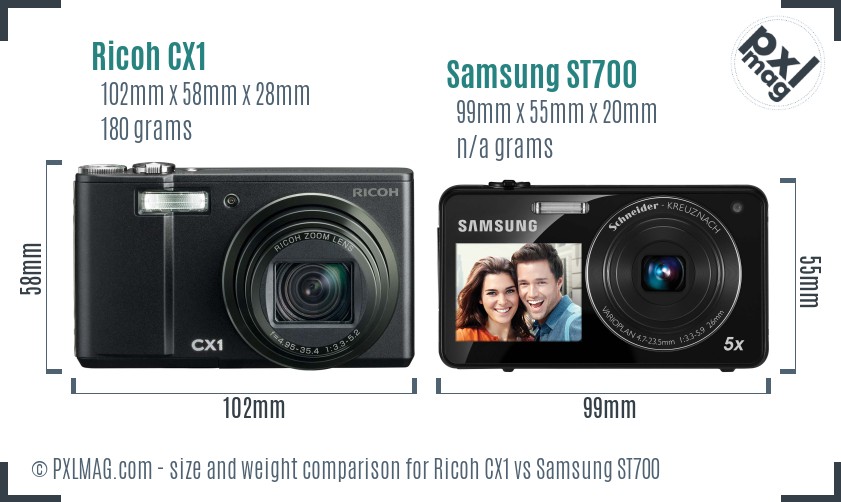 Ricoh CX1 vs Samsung ST700 size comparison