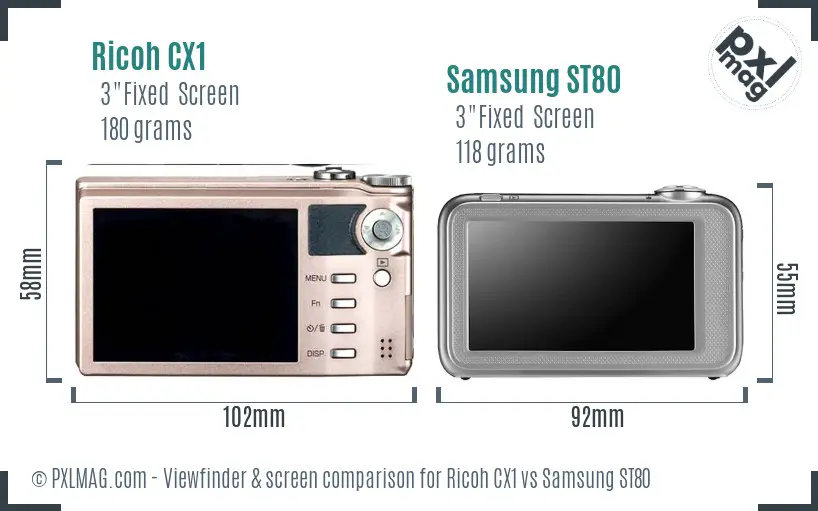 Ricoh CX1 vs Samsung ST80 Screen and Viewfinder comparison