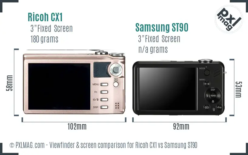 Ricoh CX1 vs Samsung ST90 Screen and Viewfinder comparison