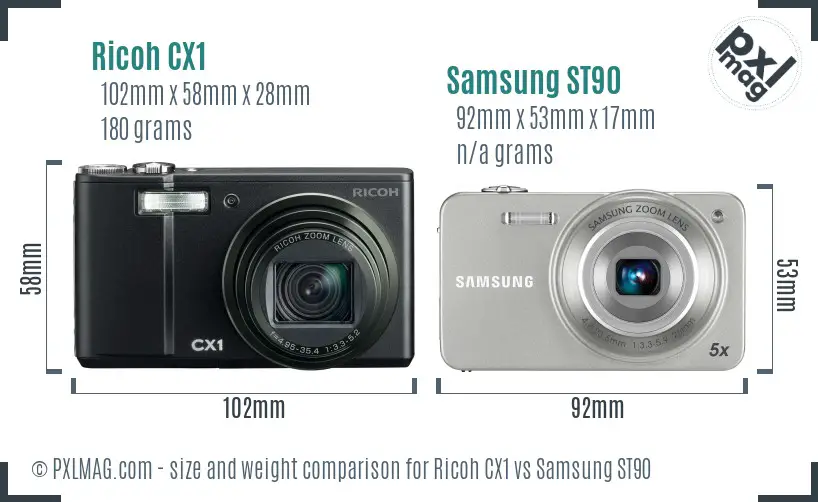 Ricoh CX1 vs Samsung ST90 size comparison