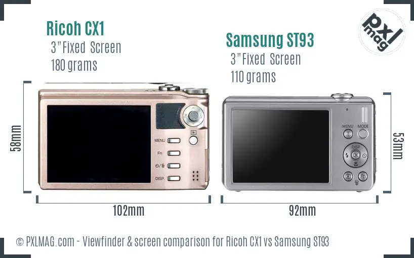 Ricoh CX1 vs Samsung ST93 Screen and Viewfinder comparison