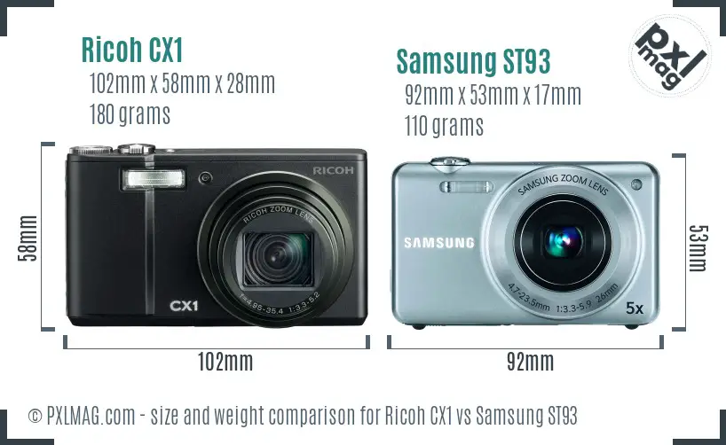 Ricoh CX1 vs Samsung ST93 size comparison