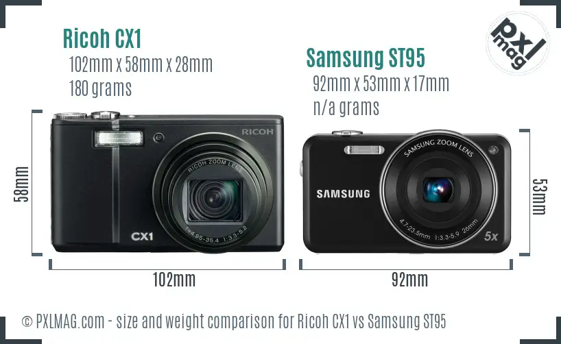 Ricoh CX1 vs Samsung ST95 size comparison