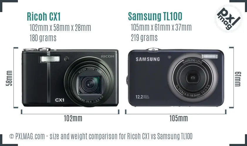 Ricoh CX1 vs Samsung TL100 size comparison