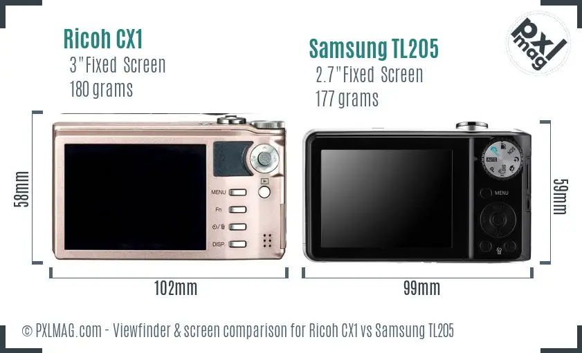 Ricoh CX1 vs Samsung TL205 Screen and Viewfinder comparison