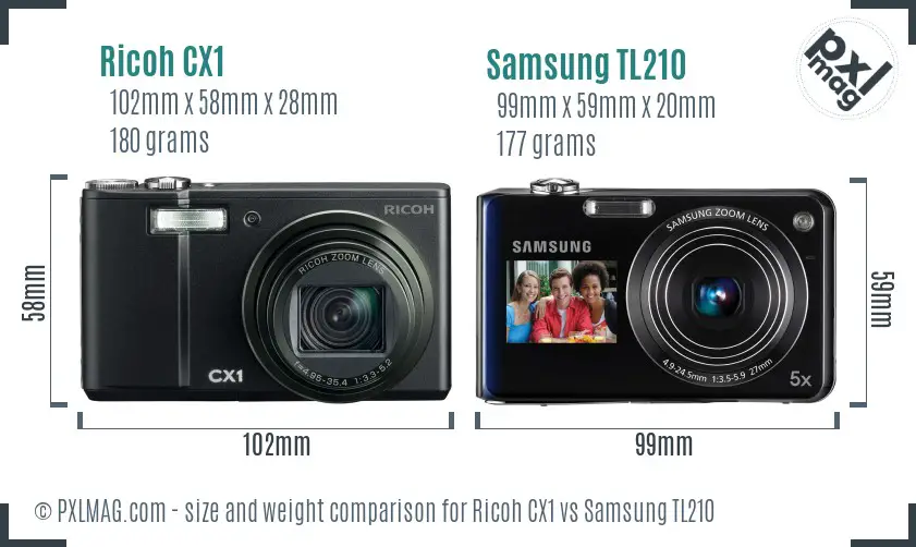Ricoh CX1 vs Samsung TL210 size comparison