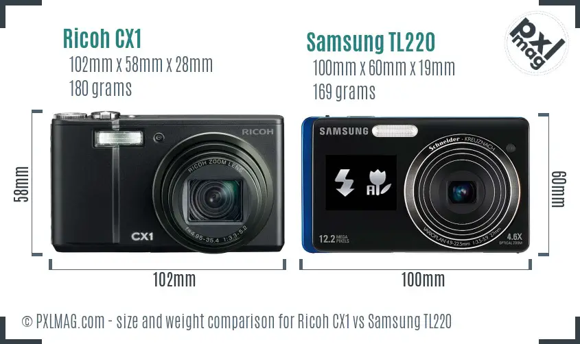 Ricoh CX1 vs Samsung TL220 size comparison