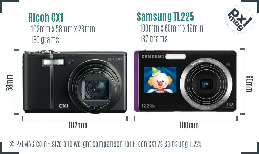 Ricoh CX1 vs Samsung TL225 size comparison