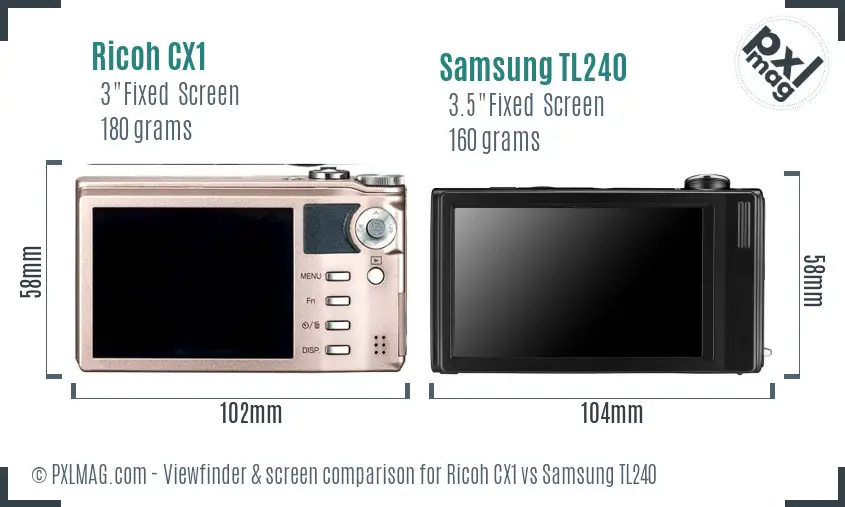 Ricoh CX1 vs Samsung TL240 Screen and Viewfinder comparison