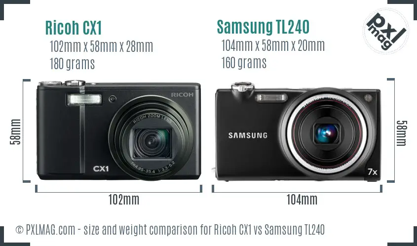 Ricoh CX1 vs Samsung TL240 size comparison