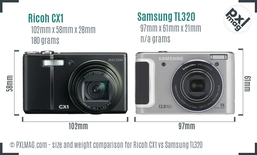 Ricoh CX1 vs Samsung TL320 size comparison