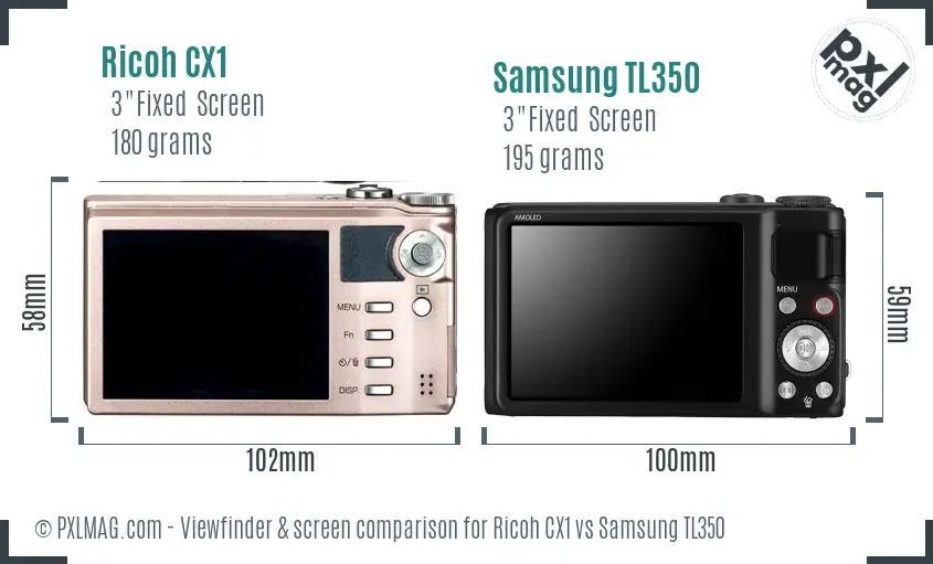 Ricoh CX1 vs Samsung TL350 Screen and Viewfinder comparison
