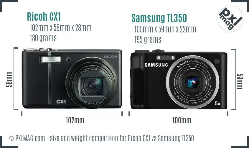 Ricoh CX1 vs Samsung TL350 size comparison