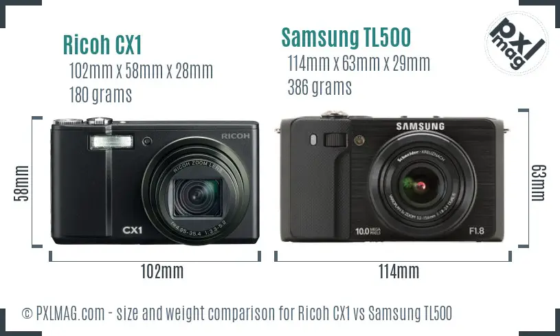 Ricoh CX1 vs Samsung TL500 size comparison