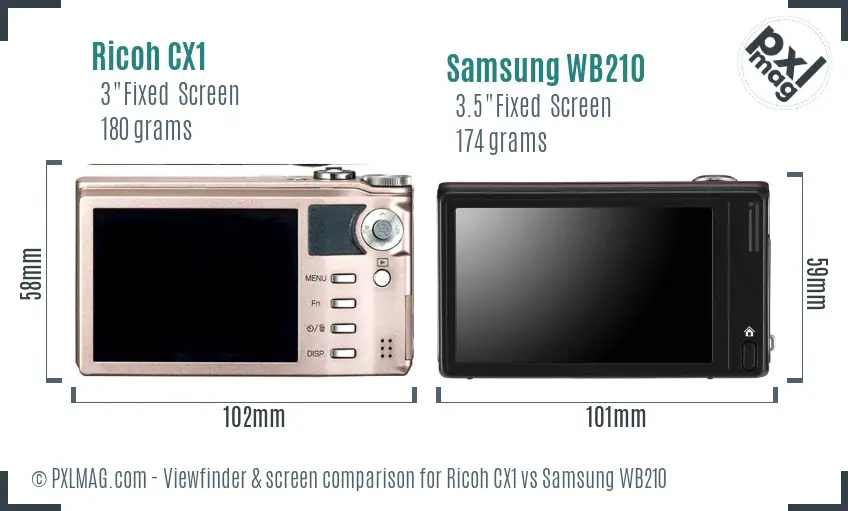 Ricoh CX1 vs Samsung WB210 Screen and Viewfinder comparison