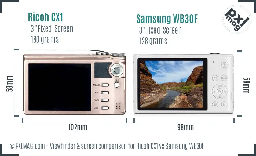 Ricoh CX1 vs Samsung WB30F Screen and Viewfinder comparison